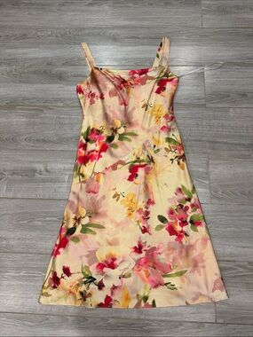 Donna Karan Floral Slip Dress in Cream and Pink size 8